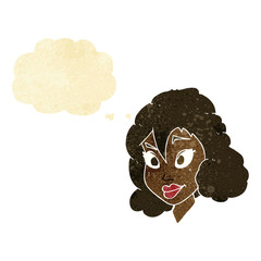 cartoon pretty woman with thought bubble