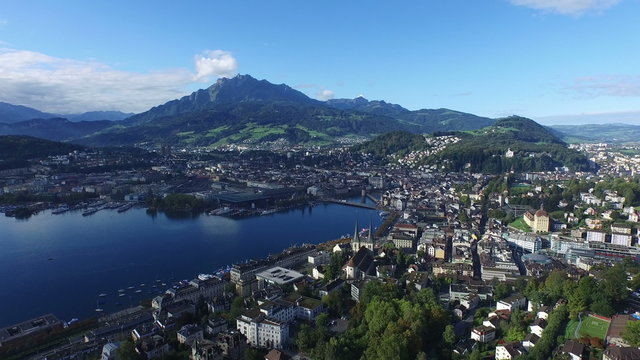 Aerial view of Lucerne and Mount Pilatus, Switzerland