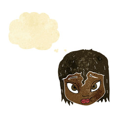 cartoon female face with thought bubble