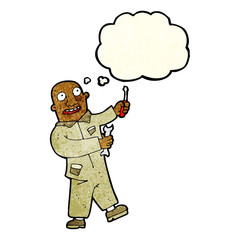 cartoon mechanic with thought bubble