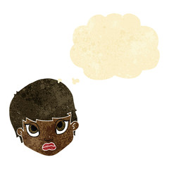 cartoon sulking woman with thought bubble