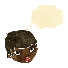 cartoon unimpressed woman with thought bubble