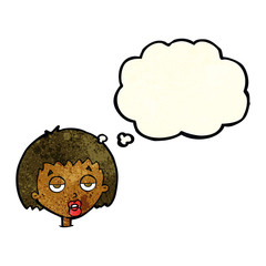 cartoon bored woman with thought bubble