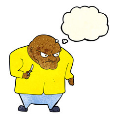 cartoon evil man with thought bubble