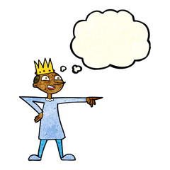 cartoon pointing prince with thought bubble