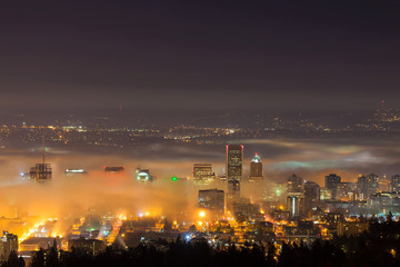 Portland Cityscape in Morning Fog