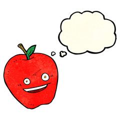 cartoon happy apple with thought bubble