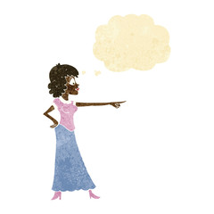 cartoon woman pointing finger with thought bubble