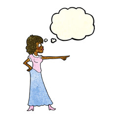 cartoon woman pointing finger with thought bubble