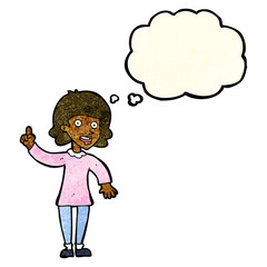 cartoon woman with idea with thought bubble