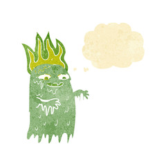 cartoon spooky ghost with thought bubble