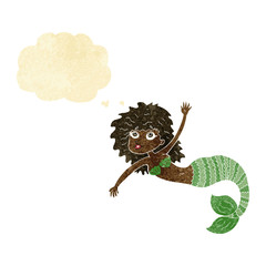 cartoon pretty mermaid waving with thought bubble