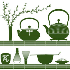 Plain coloured accessories for matcha tea time