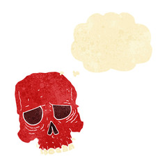 cartoon spooky skull with thought bubble