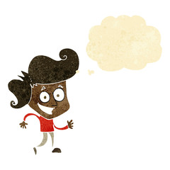 cartoon grinning man with thought bubble