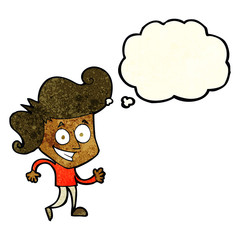 cartoon grinning man with thought bubble