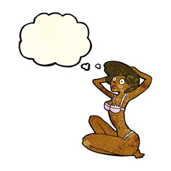 cartoon underwear model with thought bubble