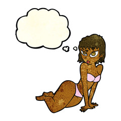 cartoon sexy woman in underwear with thought bubble