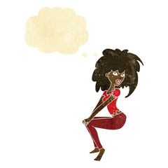 cartoon woman with big hair with thought bubble