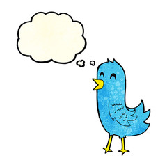 cartoon happy bird with thought bubble