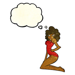 cartoon pin-up woman with thought bubble
