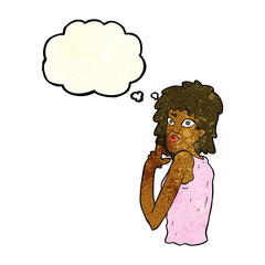 cartoon surprised woman with thought bubble