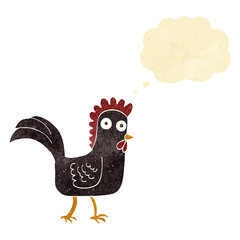 cartoon chicken with thought bubble