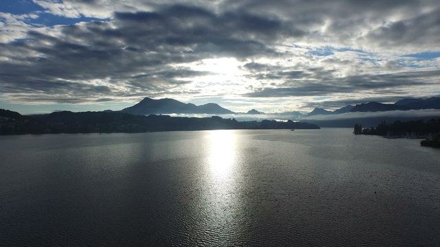 Aerial view of lake lucerne with Mount Rigi, Central Switzerland