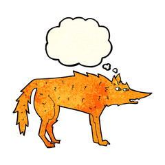cartoon fox with thought bubble