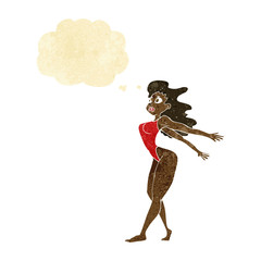 cartoon sexy woman in swimsuit with thought bubble