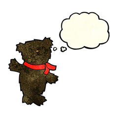 cartoon waving teddy black bear with thought bubble