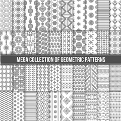 Big collection of seamless monochrome retro patterns. Hipster