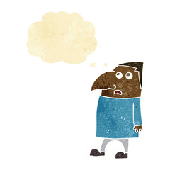 cartoon worried man with thought bubble