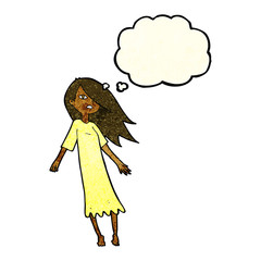 cartoon ghost like girl with thought bubble