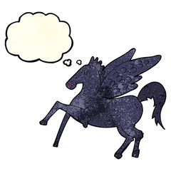 cartoon magic flying horse with thought bubble