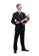 Businessman playing drums