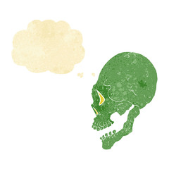 spooky skull illustration with thought bubble