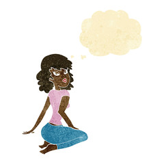 cartoon pretty woman with thought bubble