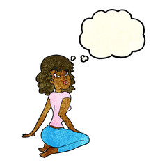 cartoon pretty woman with thought bubble