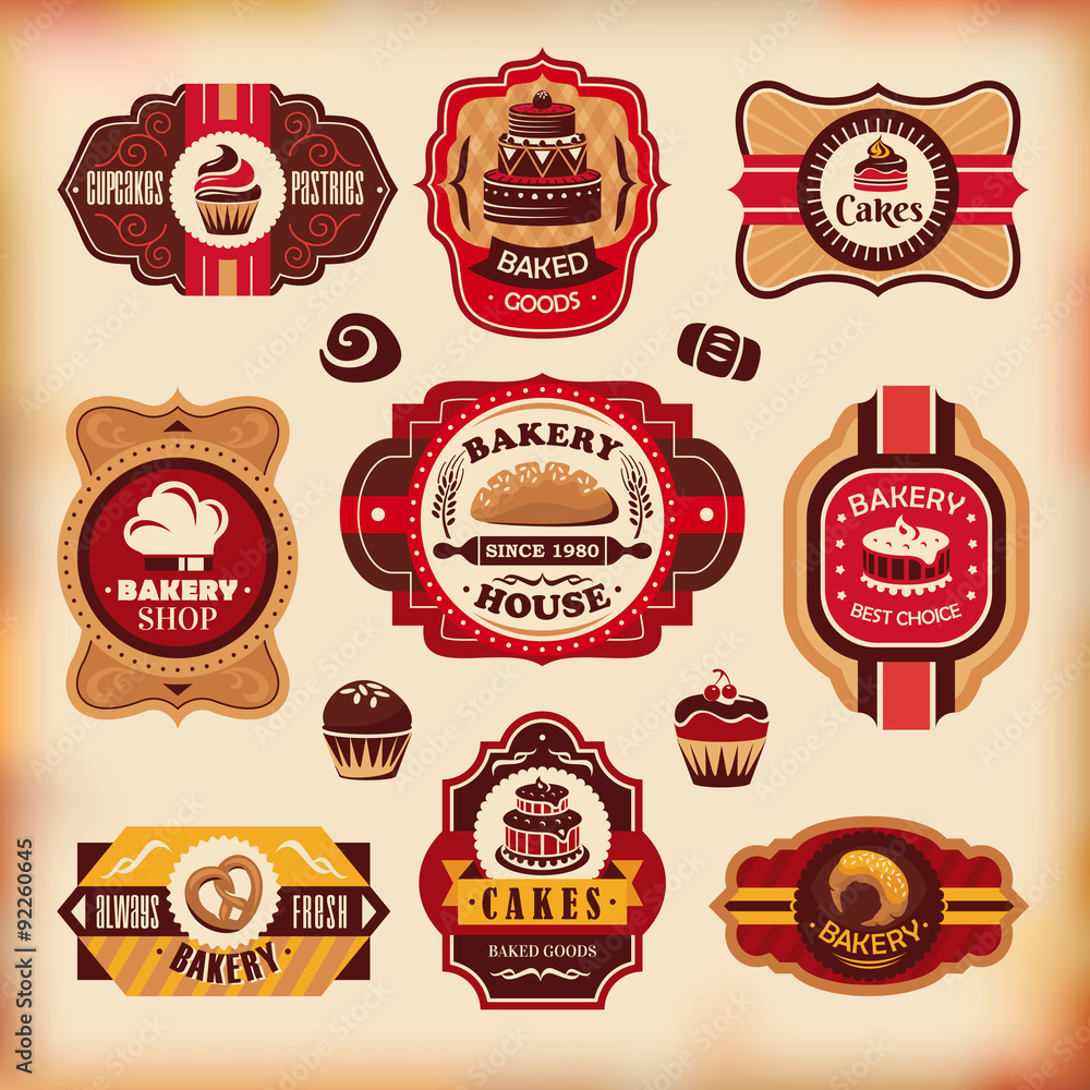 Wall mural Set of vintage bakery labels