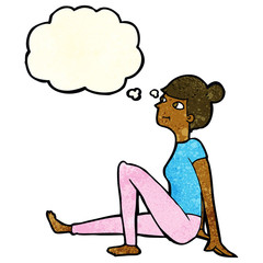 cartoon woman sitting with thought bubble