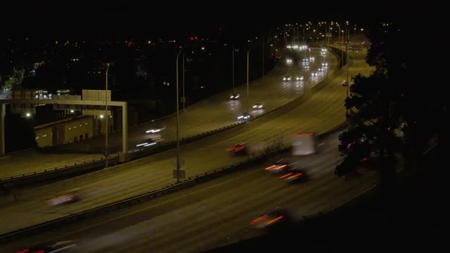 Freeway Night Timelapse of Traffic on Interstate 5 - Seattle, Washington 