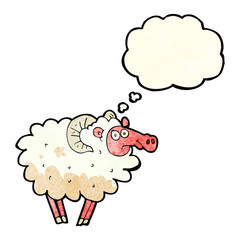 cartoon dirty sheep with thought bubble