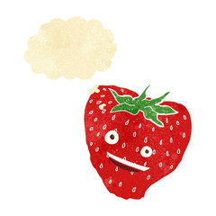 cartoon strawberry with thought bubble