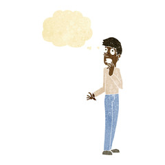 cartoon worried man with thought bubble