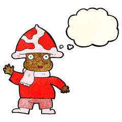 cartoon mushroom man with thought bubble
