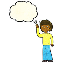 cartoon friendly boy waving with thought bubble