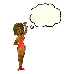 cartoon dancing woman with thought bubble