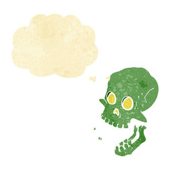 cartoon laughing skull with thought bubble
