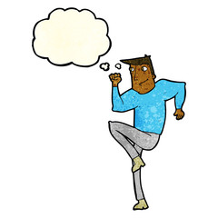 cartoon man jogging on spot with thought bubble